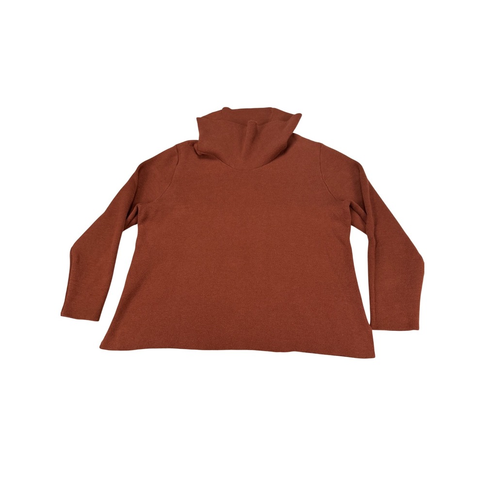 J. Jill Womens Large Petite Rust Brown Funnel Neck Cotton Blend Knit Sweater